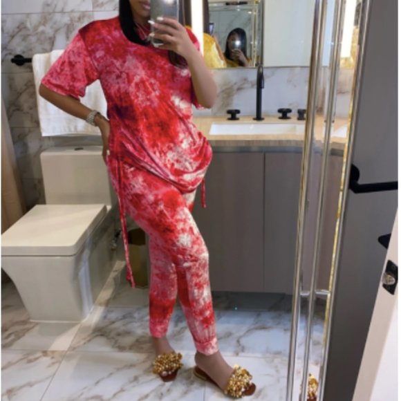 Tops - Red Tie Dye Velour Two Piece Set ❤️